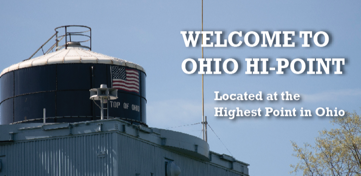 picture of water tower with the words welcome to ohio hi-point located at the highest point in ohio