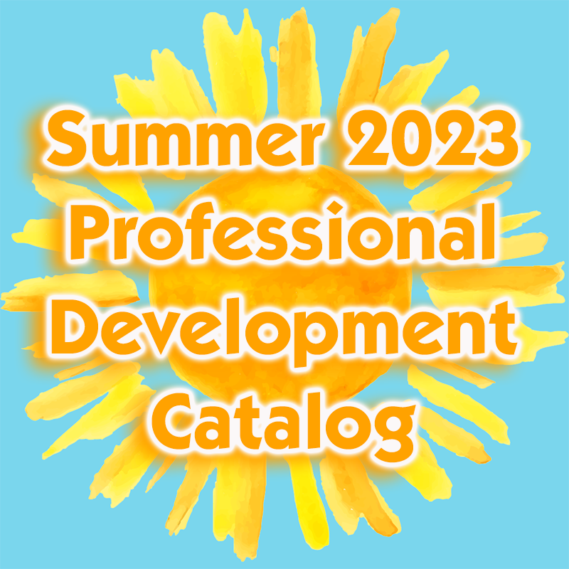 Summer 2023 professional development catalog image with sun in the background