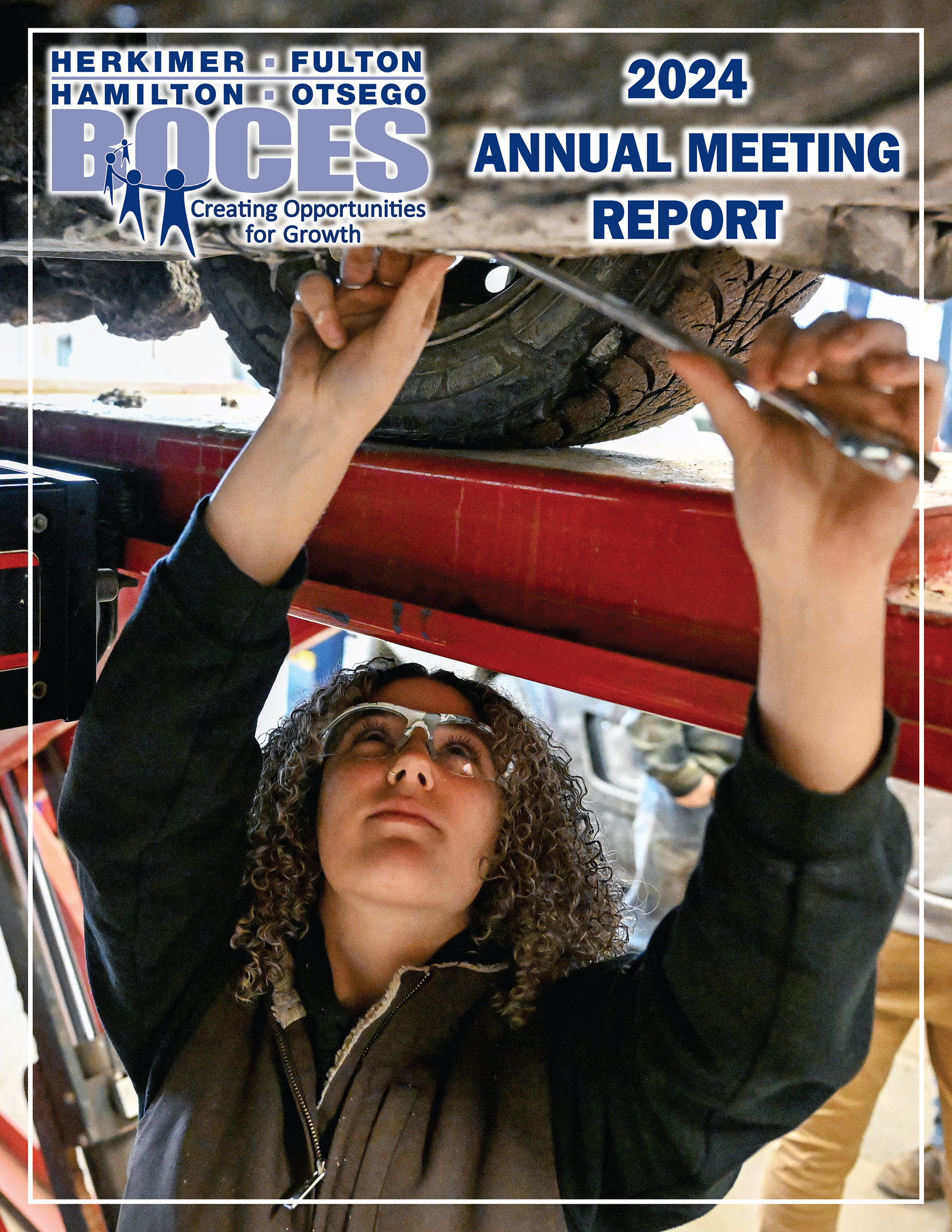 Herkimer BOCES 2024 Annual Meeting Report Cover with student working on a car