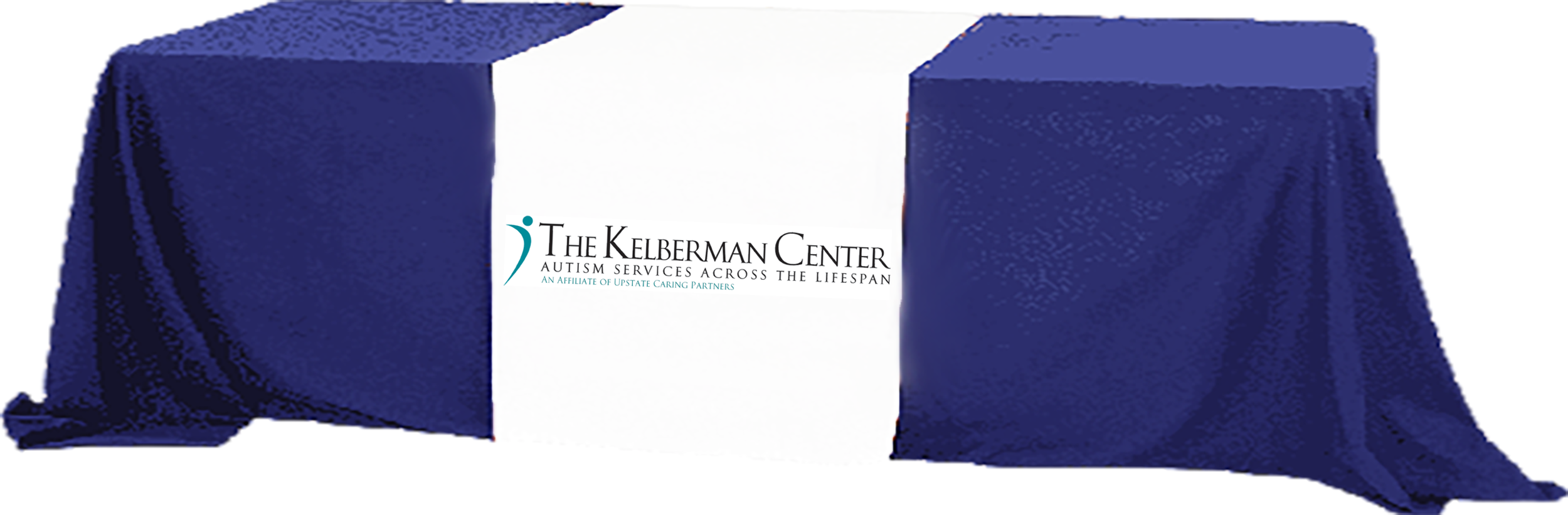 Kelberman Center logo on a table cover over a table image