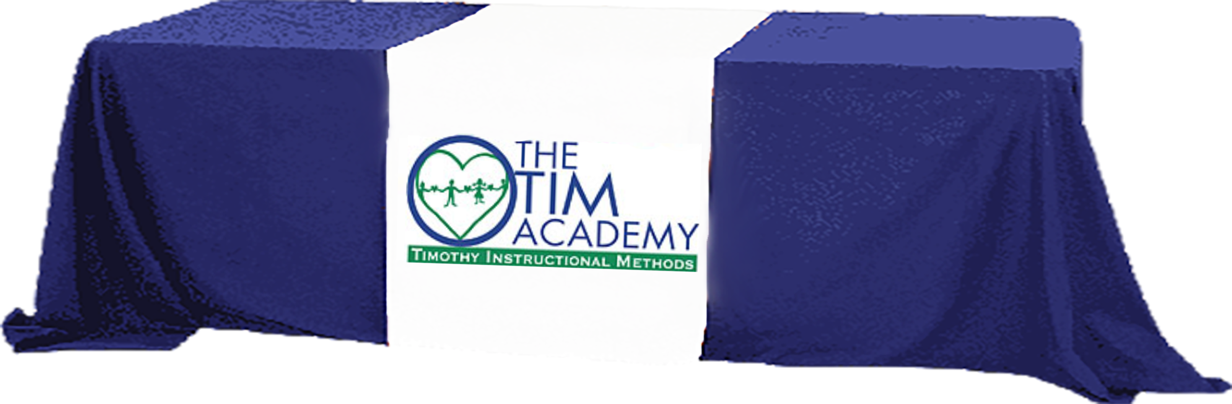 TIM Academy logo on a table cover over a table image