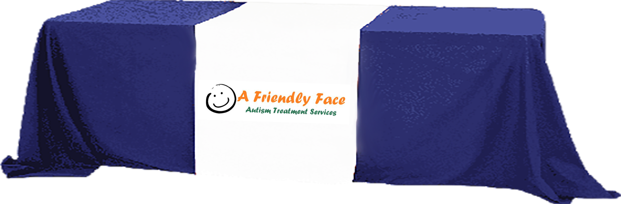 A Friendly Face logo on a table cover over a table image