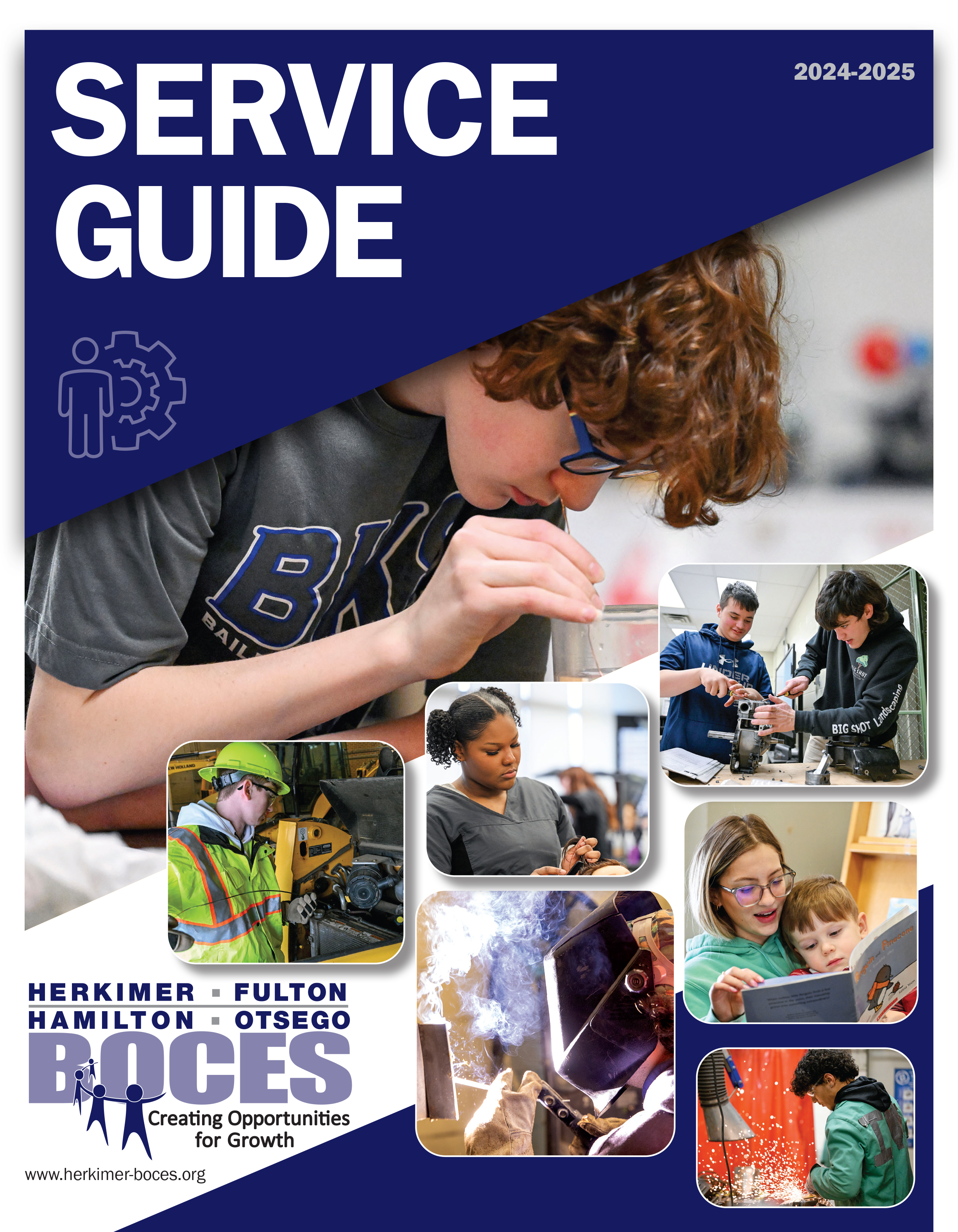 Herkimer BOCES Service Guide 2024-2025 Cover with images of various students doing hands-on work