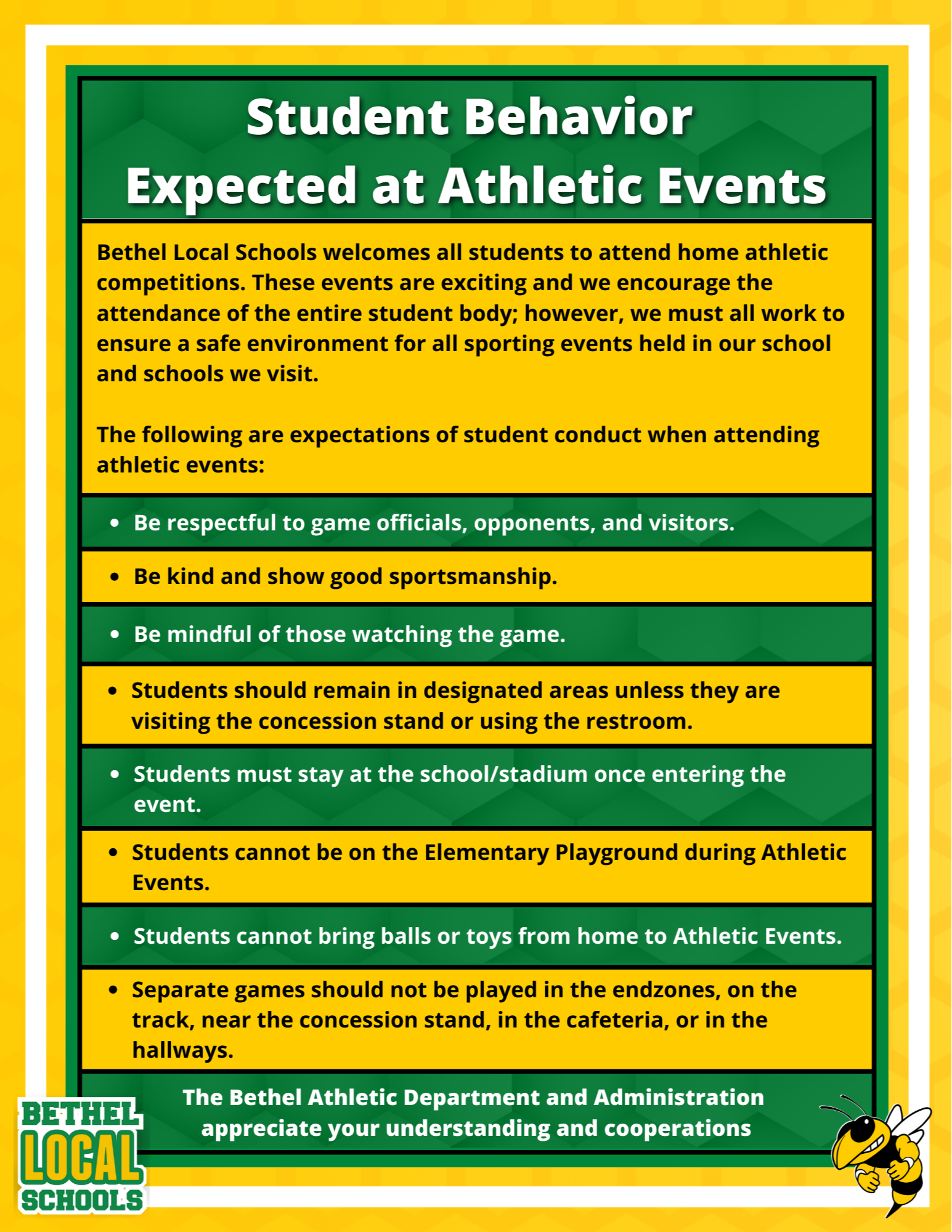 Student Behavior Expected at Athletic Events