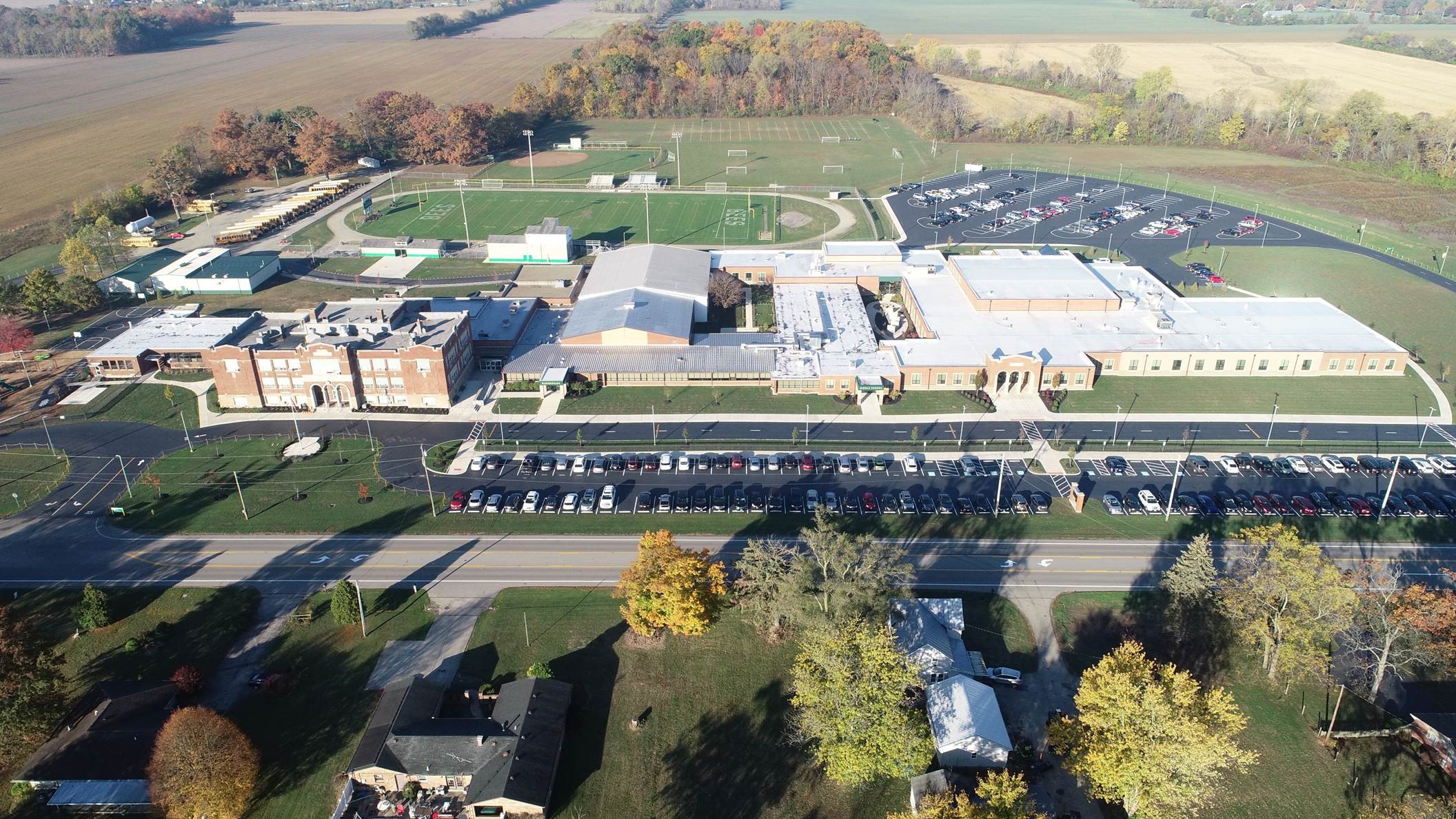 Drone shot of school grounds