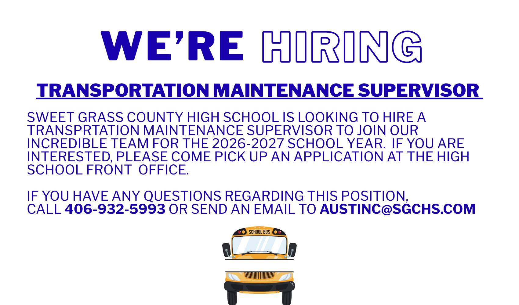 Hiring for Trasportation Maintenance Supervisor as of 10-2-2026.