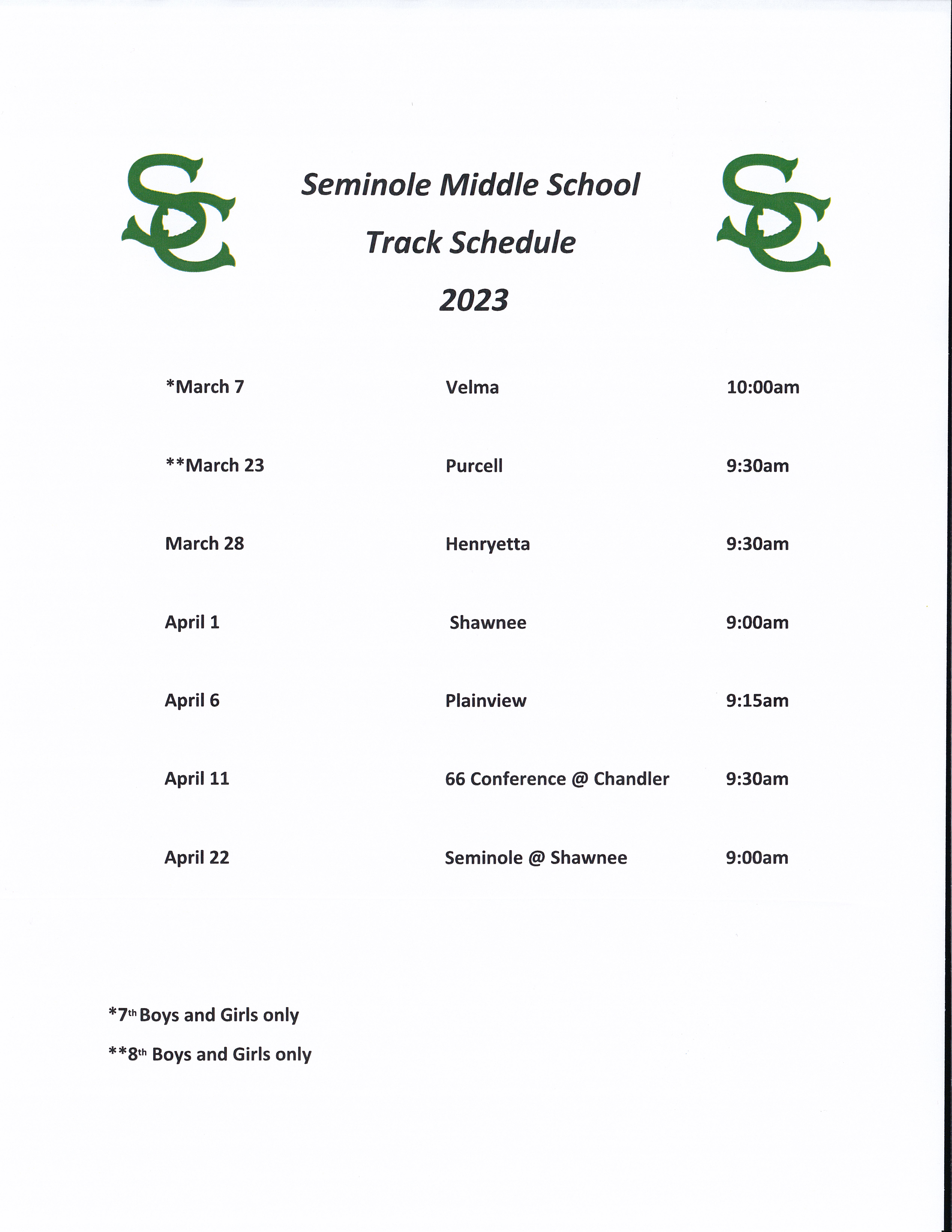 Athletic Schedules Seminole Middle School