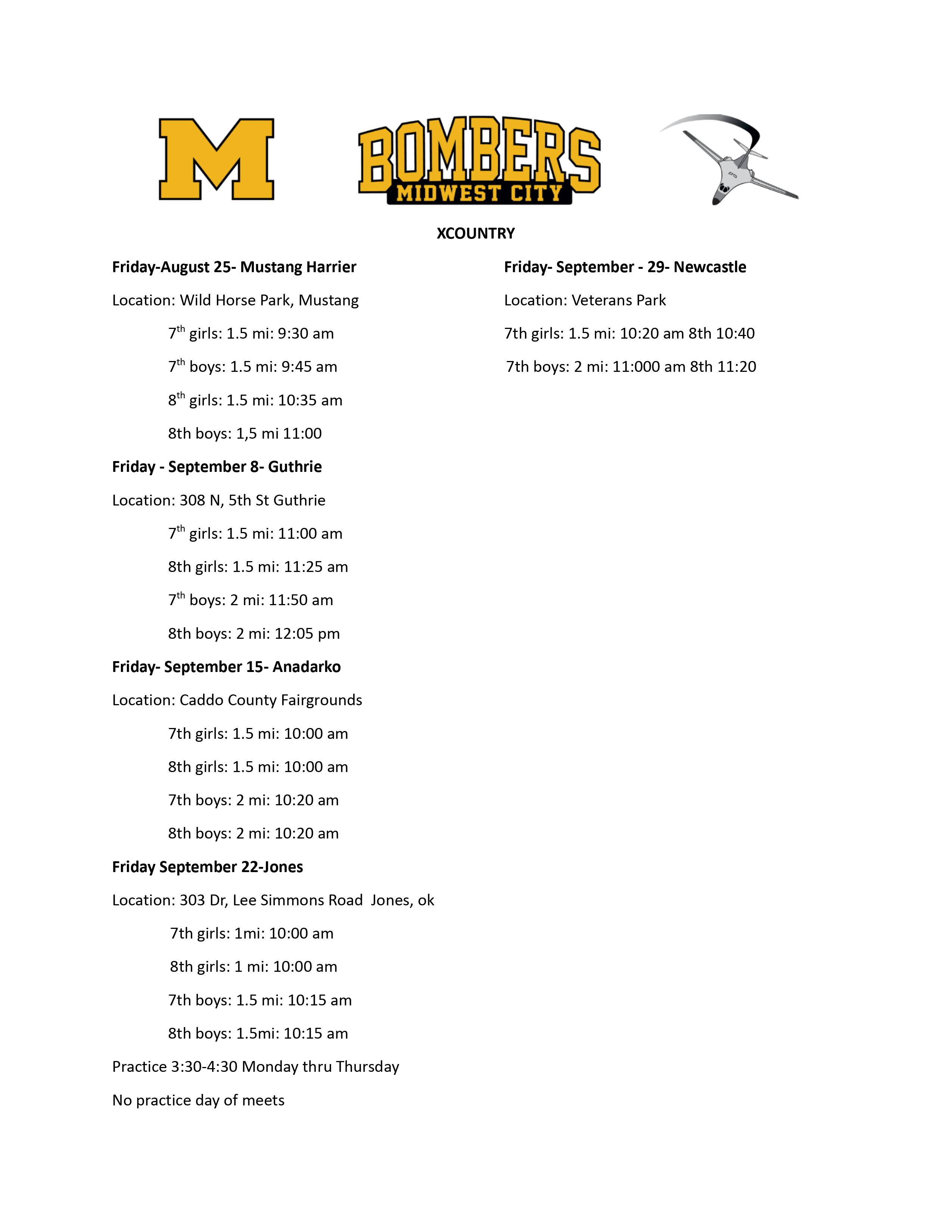 updated cross country schedule