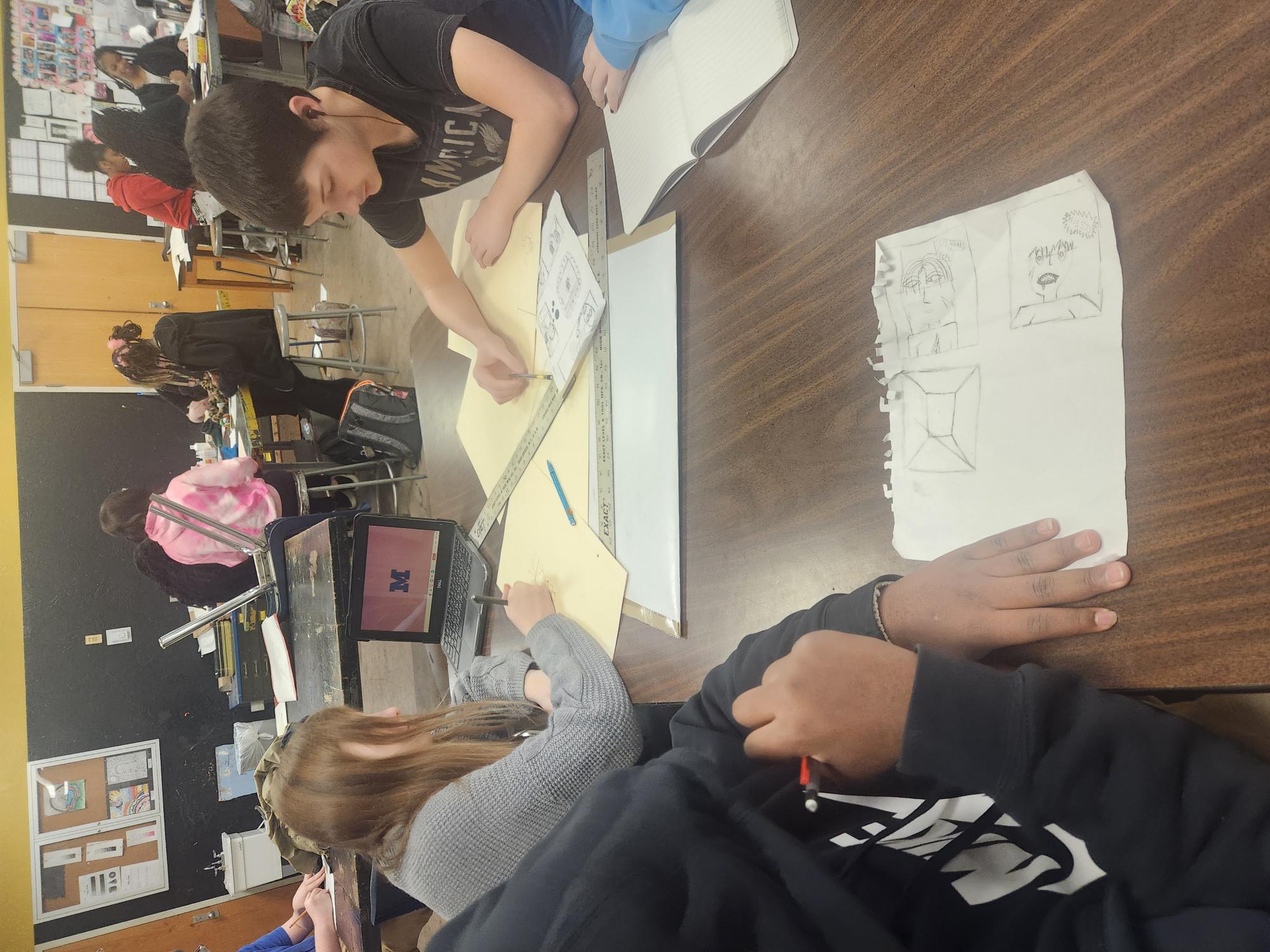 students drawing