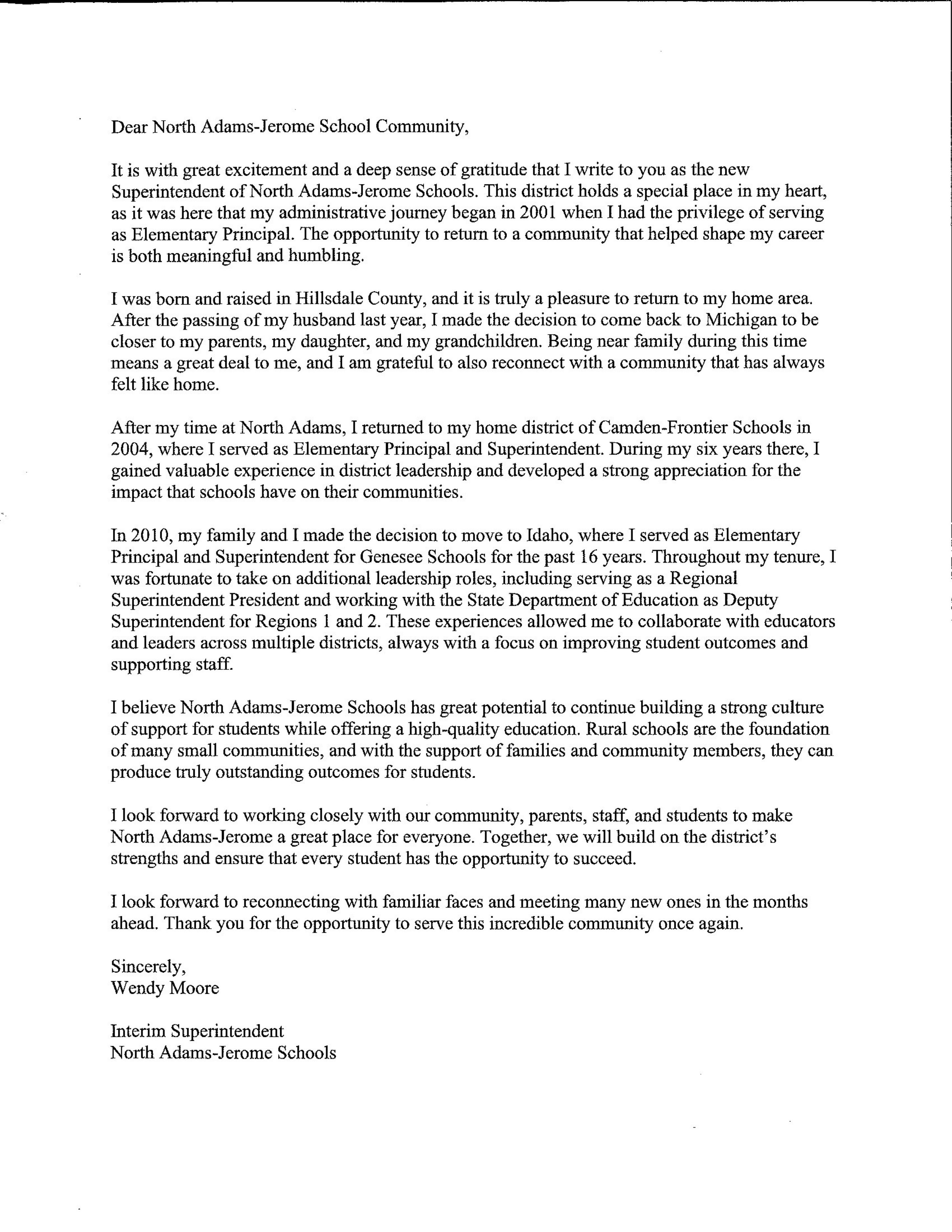 Letter from Wendy Moore