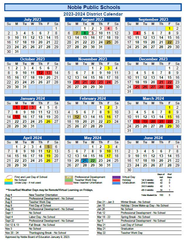 2023-2024 District Calendar -Board approved 1.9.2023