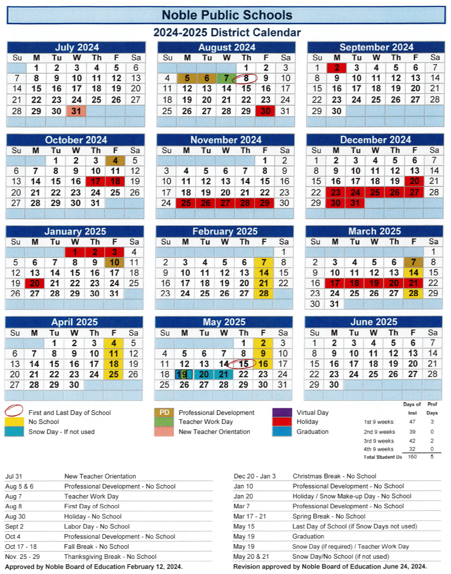 Calendar for Disrict