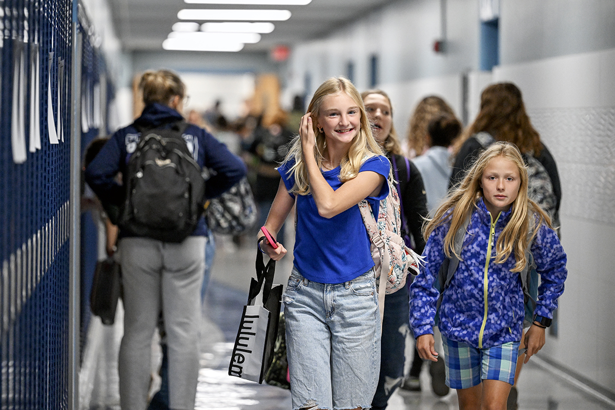 students in the hallway