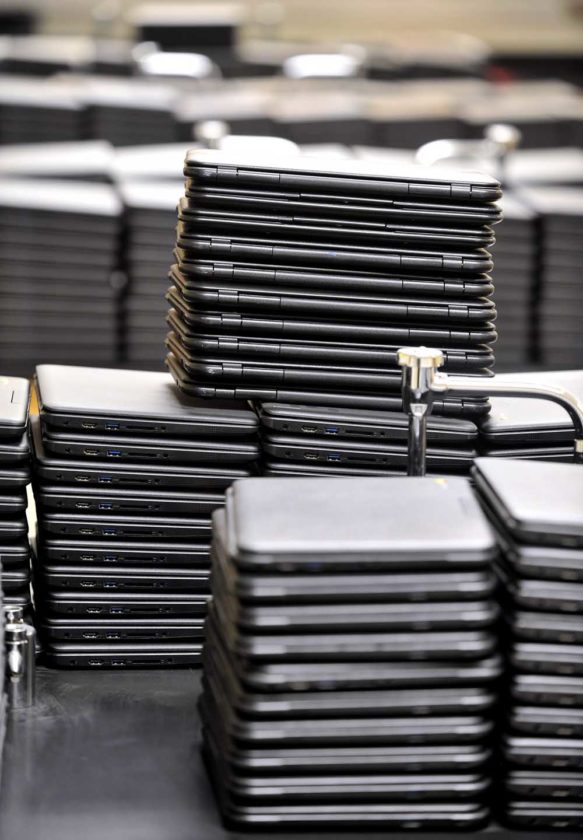 Stacks of Chromebooks