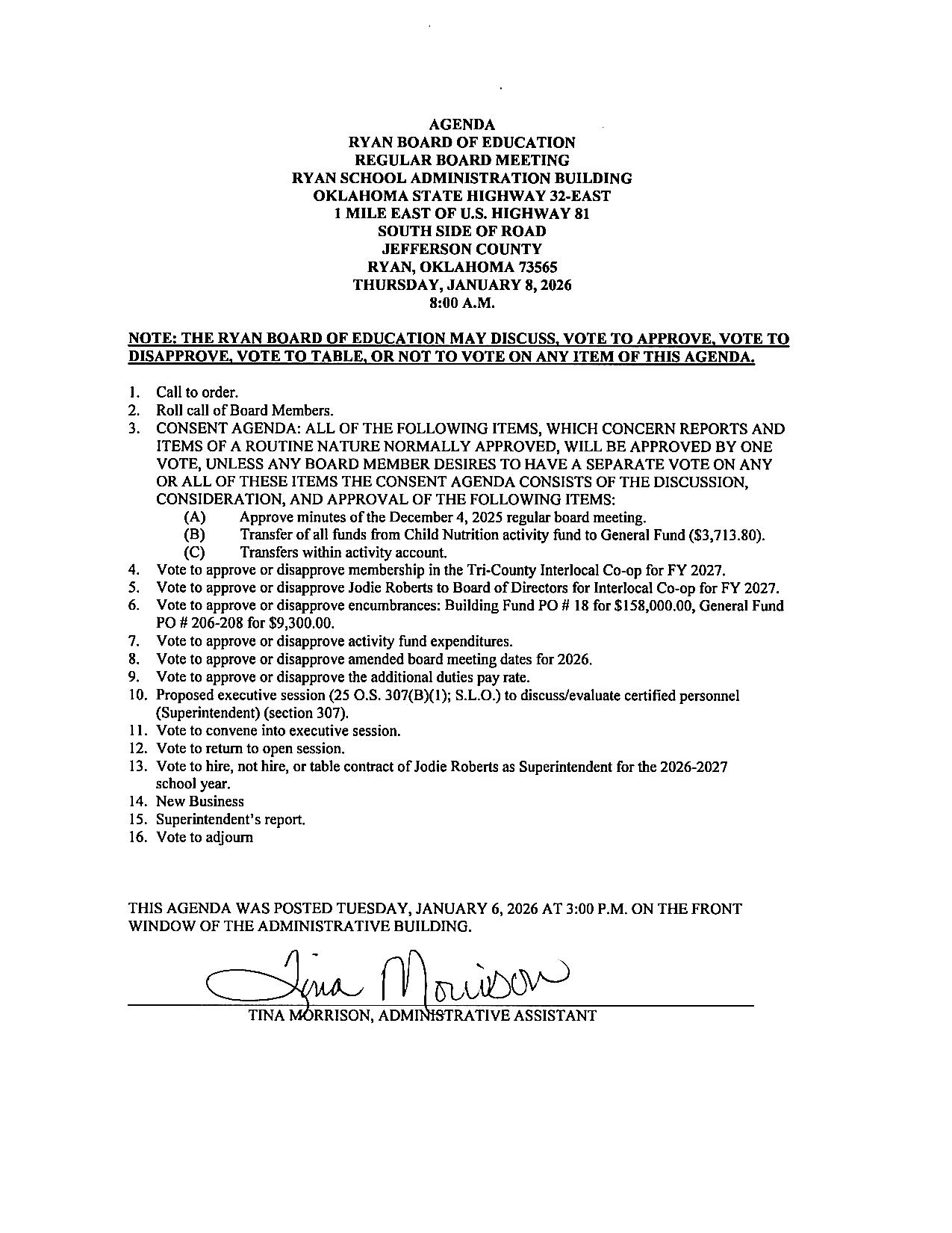 board agenda january 8th