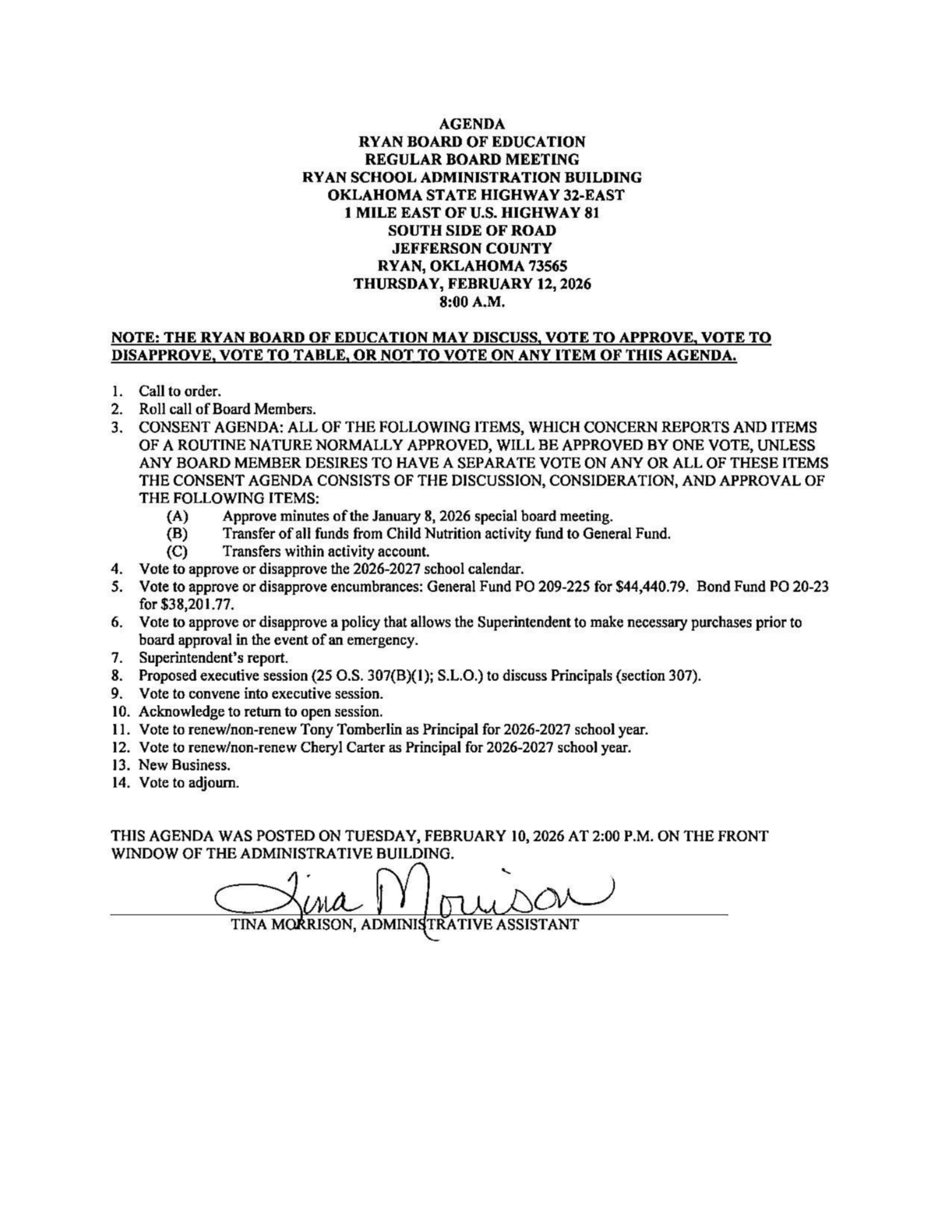 board agenda  february 12th