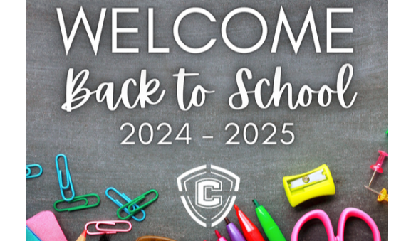 Graphic with text saying welcome back to school 2024-2025