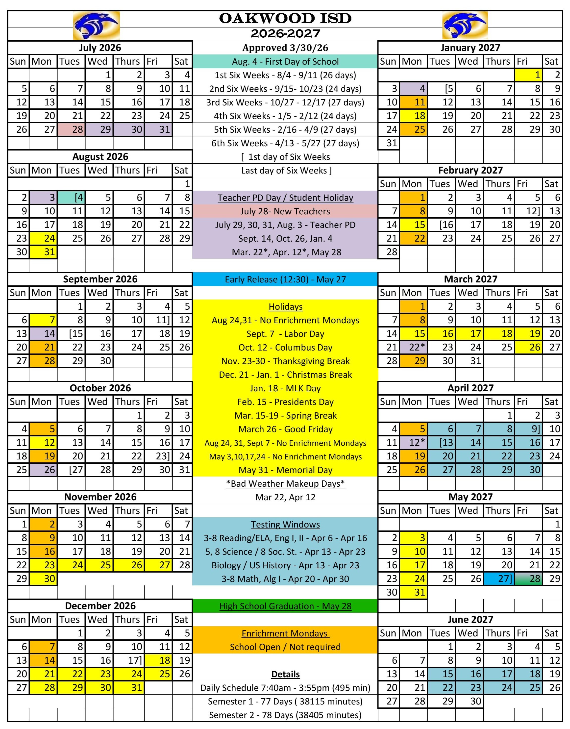 2026-2027 Calendar