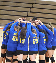 Volleyball team in a huddle