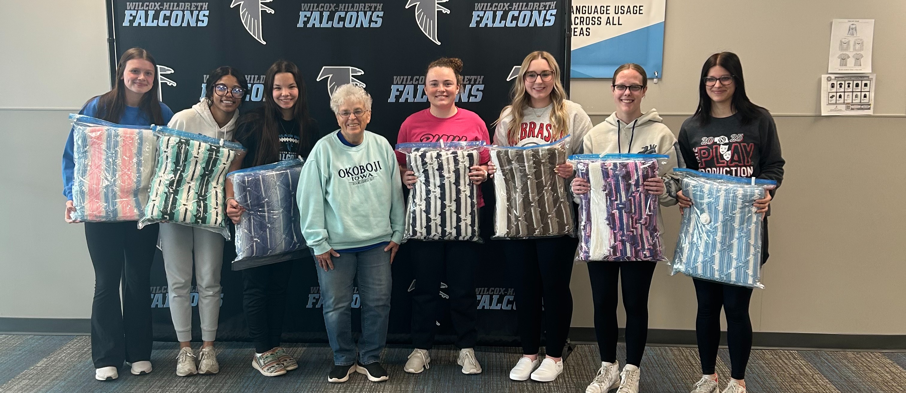 Senior Girls receive blankets from Ronda Herrick.