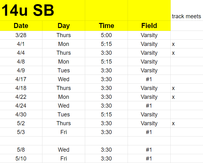 14U SB  Schedule