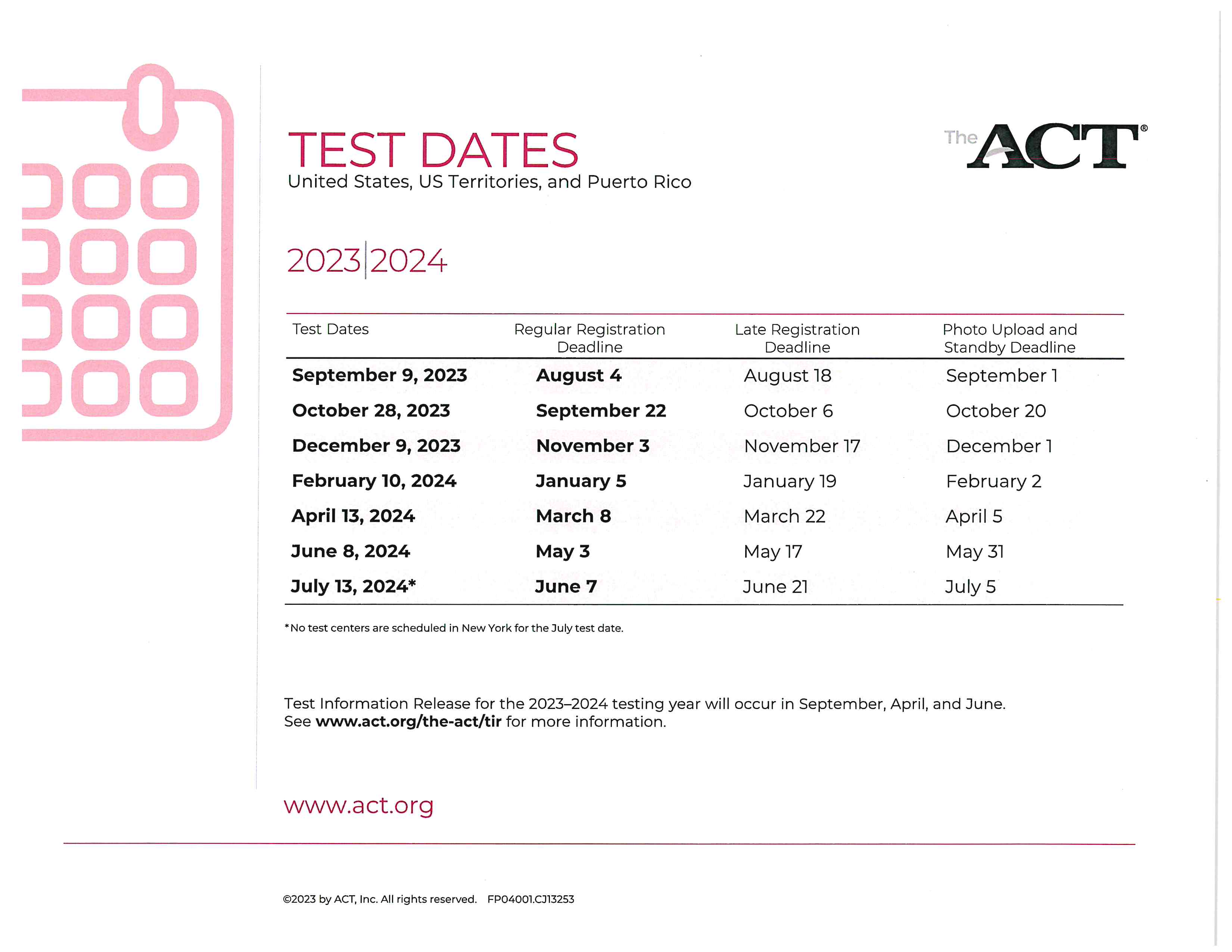2023-2024 Test Dates