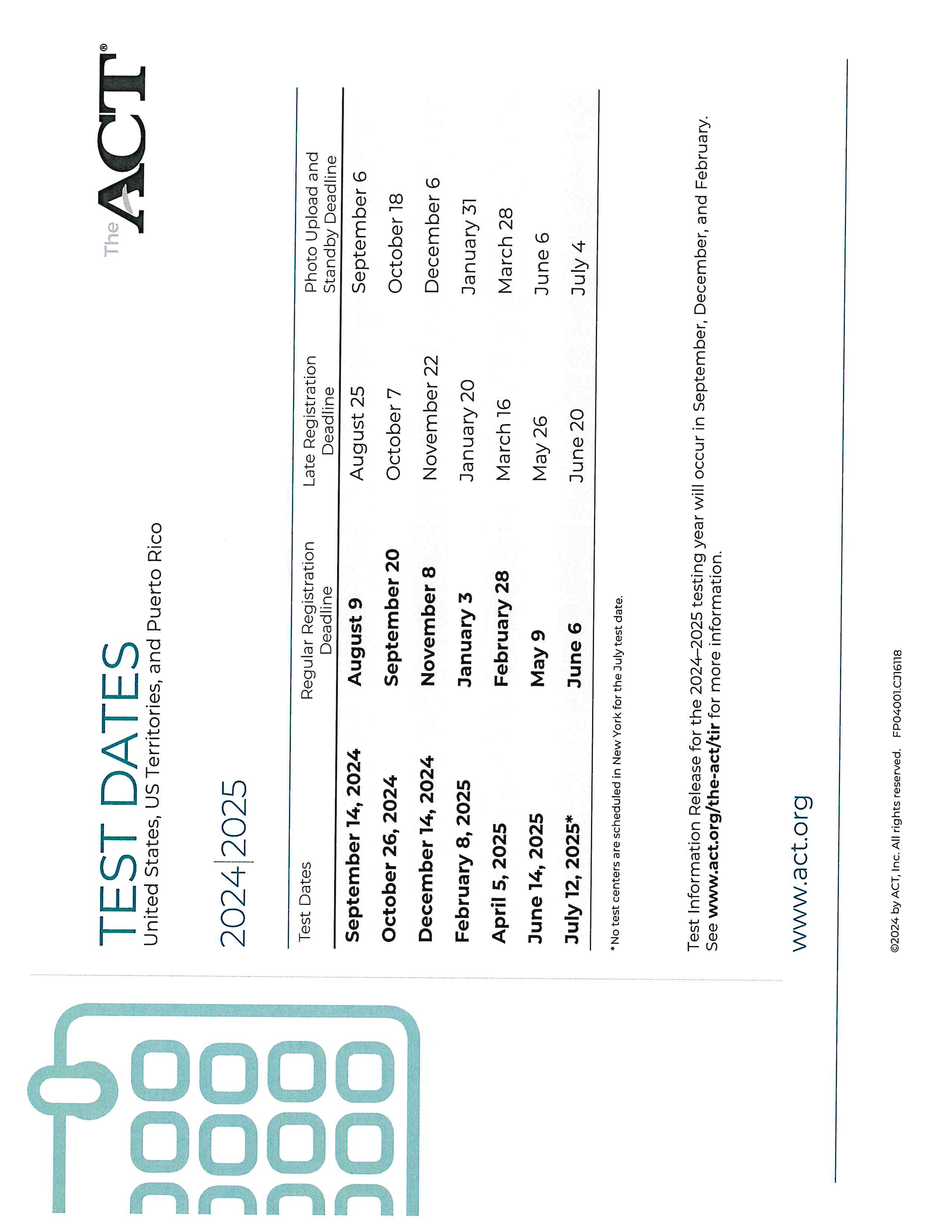 ACT Test Dates