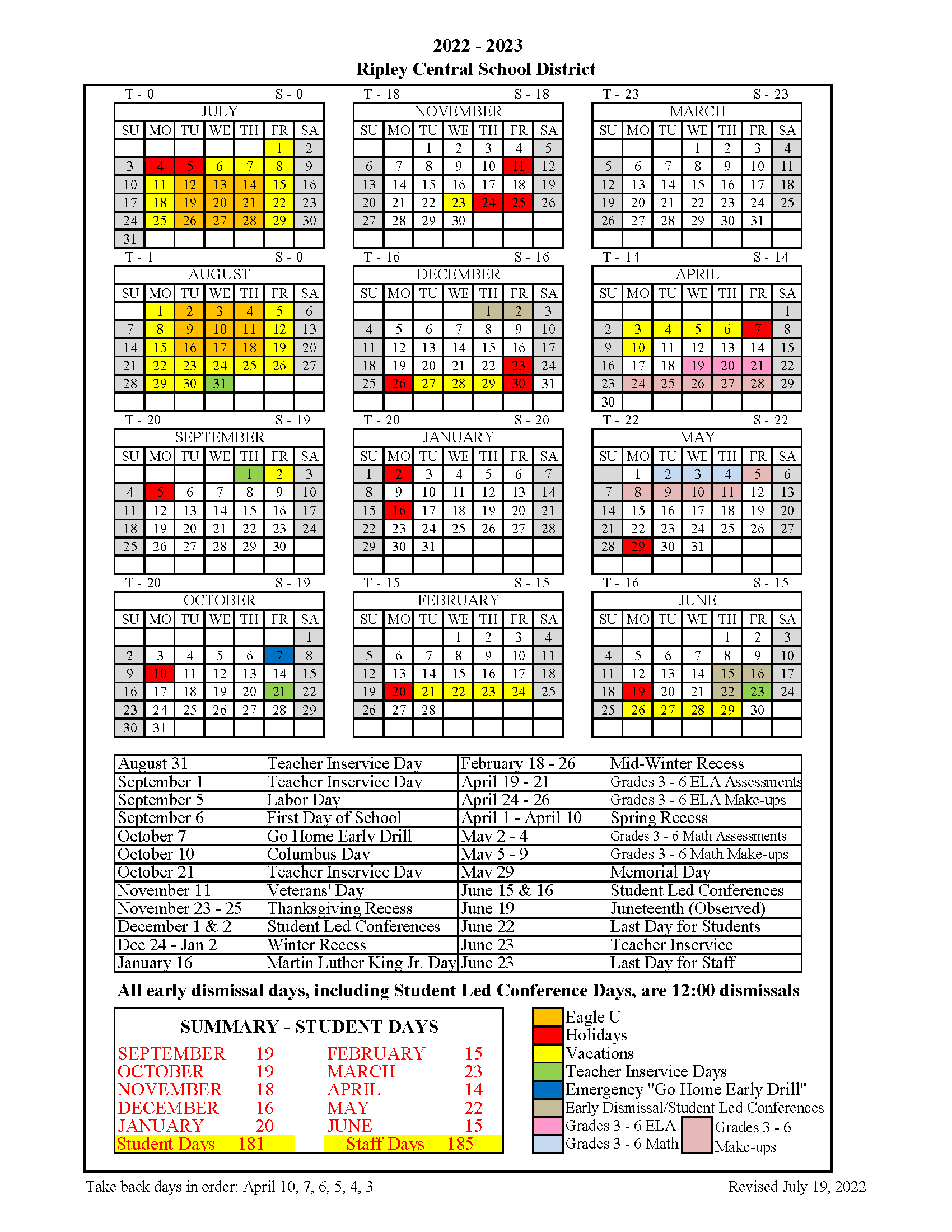 District Calendar | Ripley Central School District