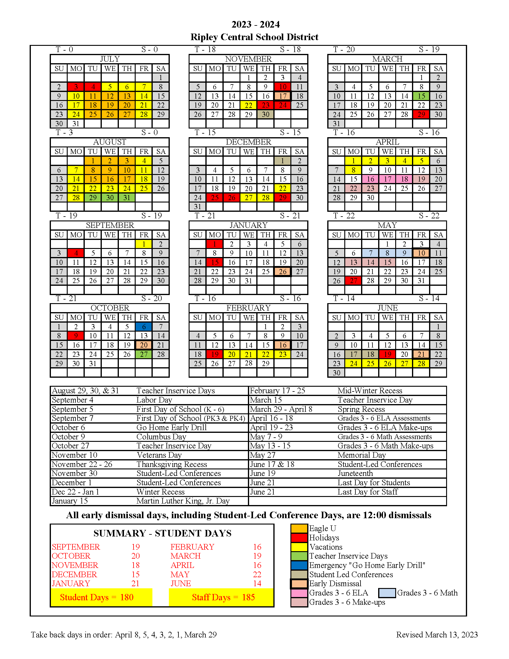 District Calendar Ripley Central School District