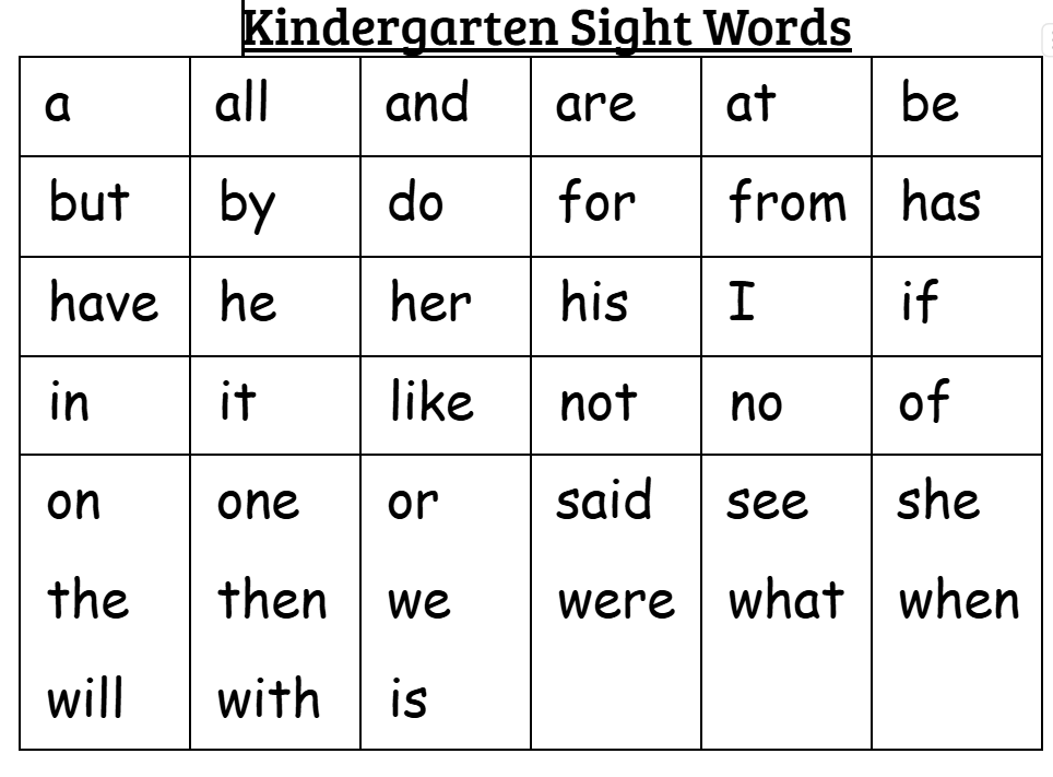 k sight words