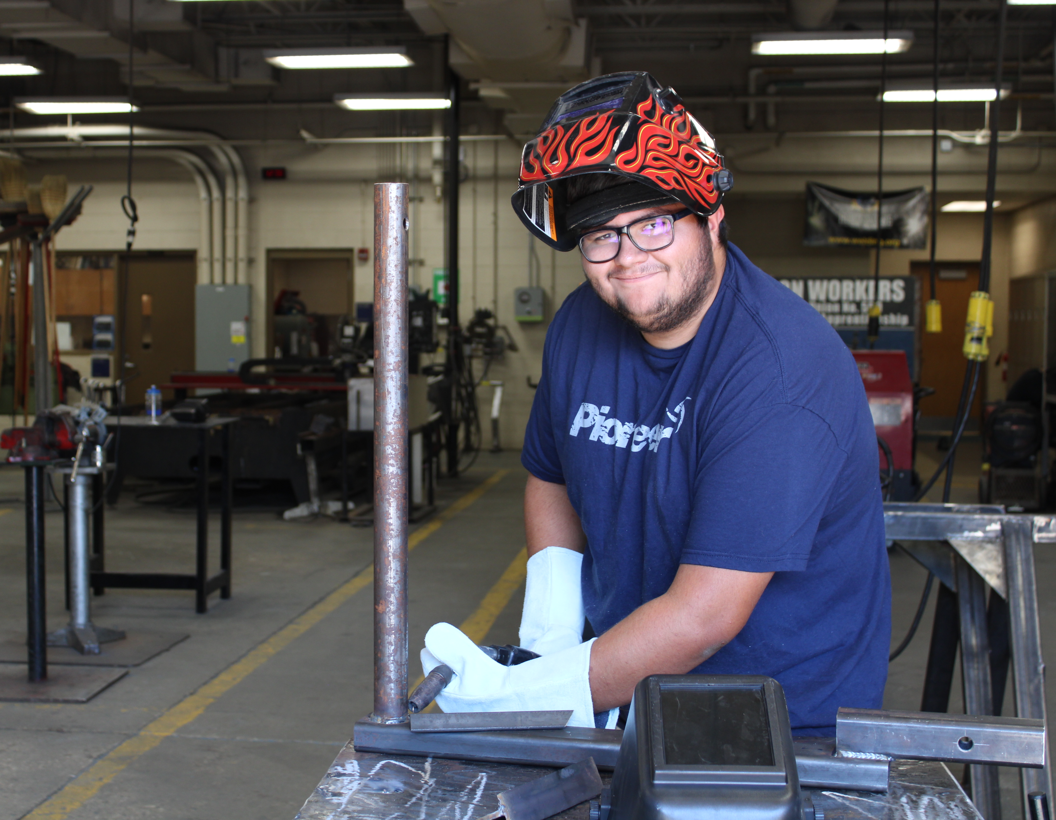 welding student in the classroom