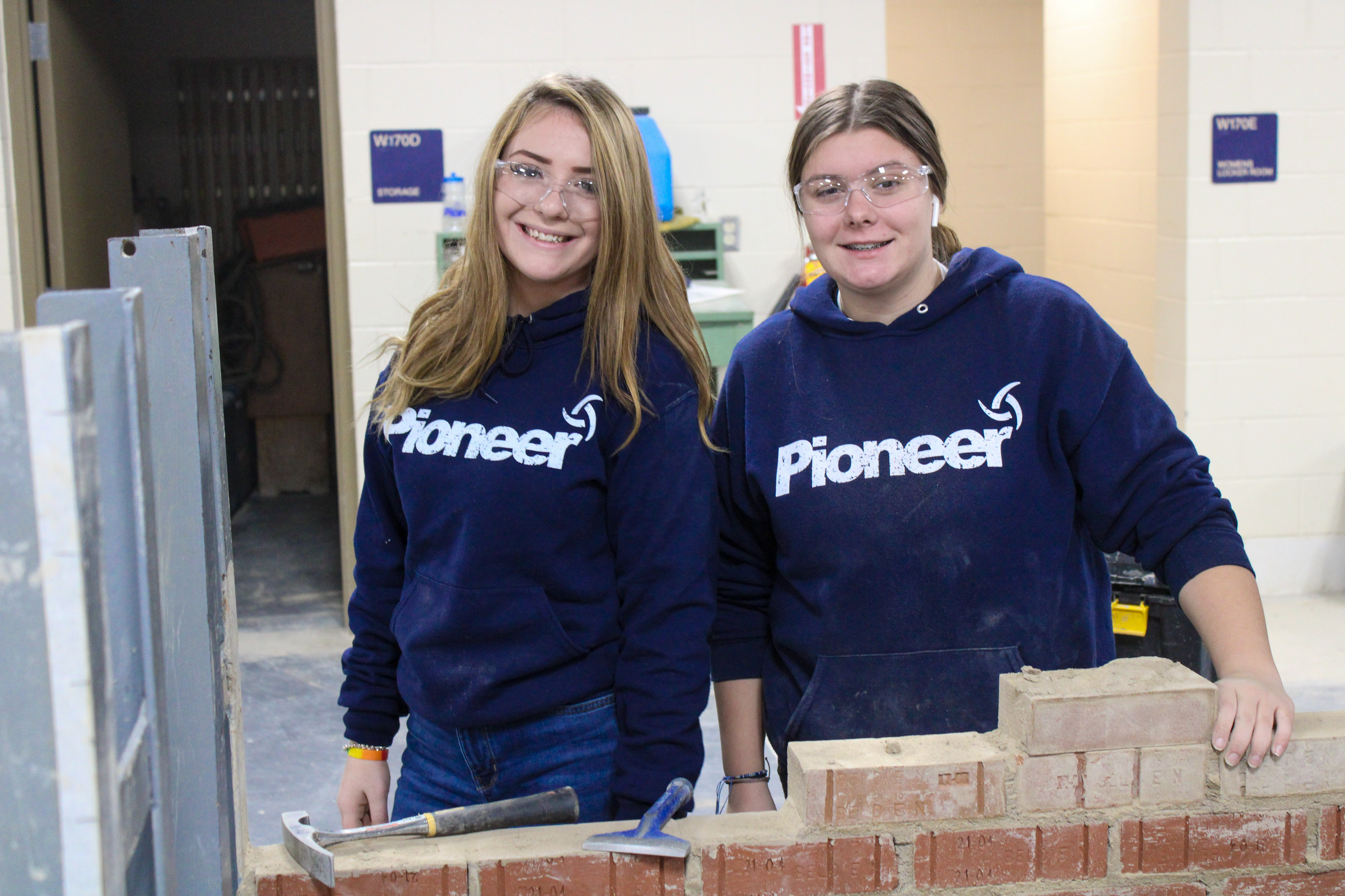 masonry student practicing in the classroom