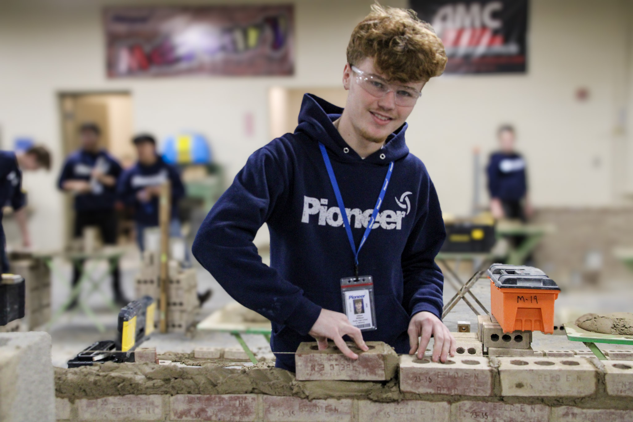 masonry student practicing in the classroom