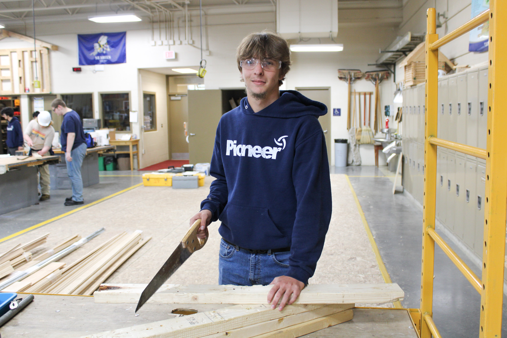 carpentry students in the classroom