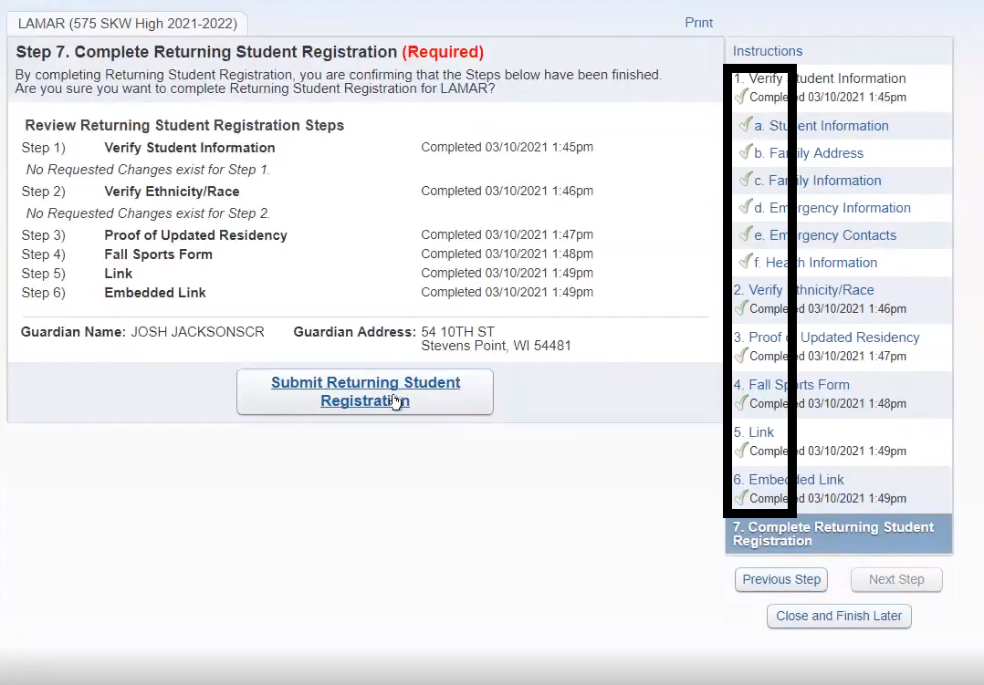 online reg step 3