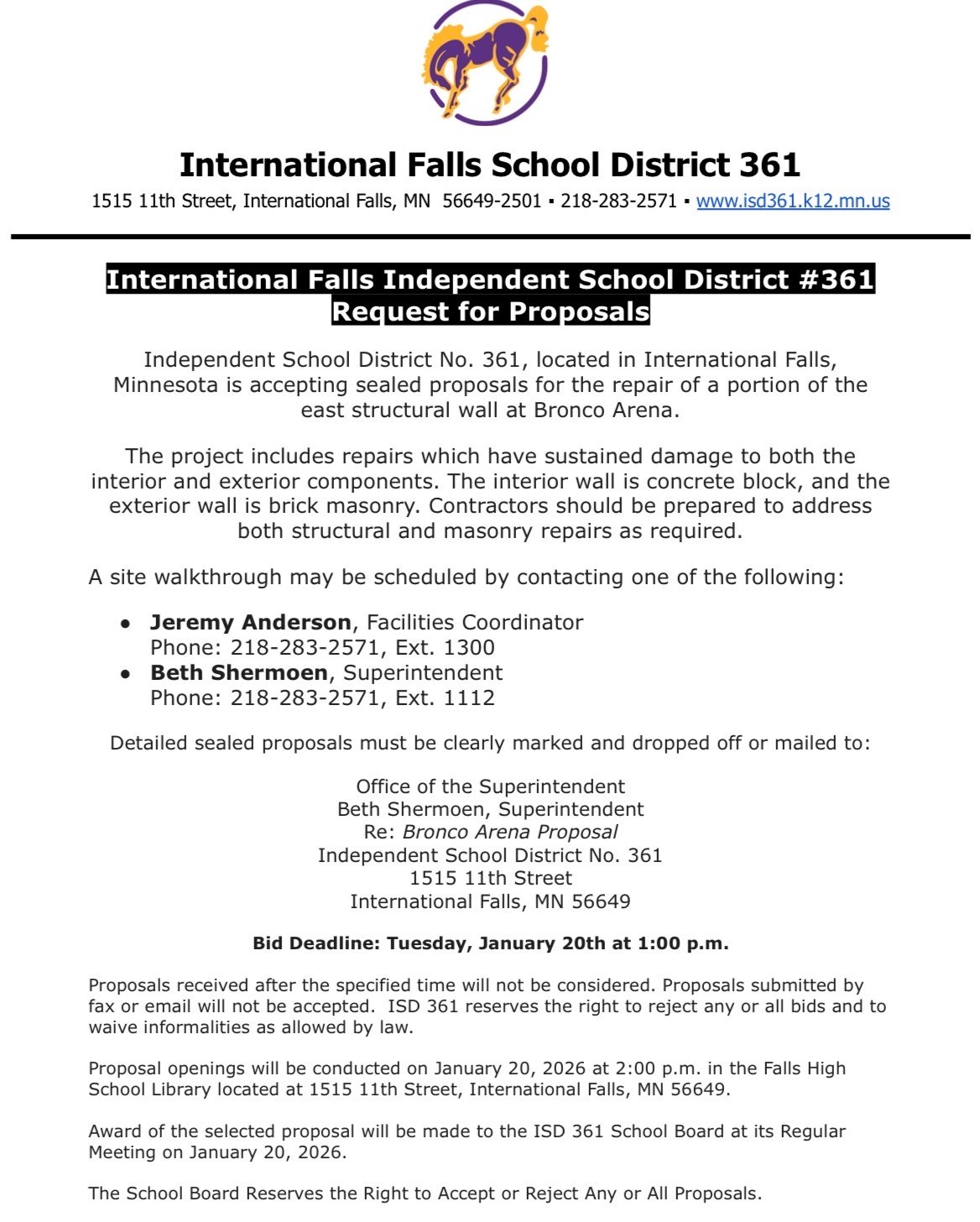 arena east wall request for proposals