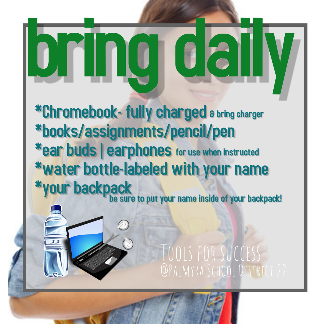 items to bring daily to school for EVERY student