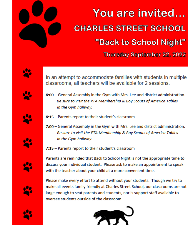 css agenda for back to school night with paw graphics