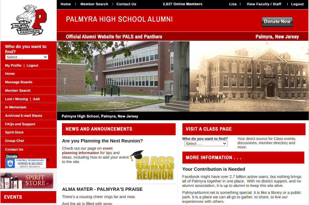 Alumni Website screen shot alumni.net