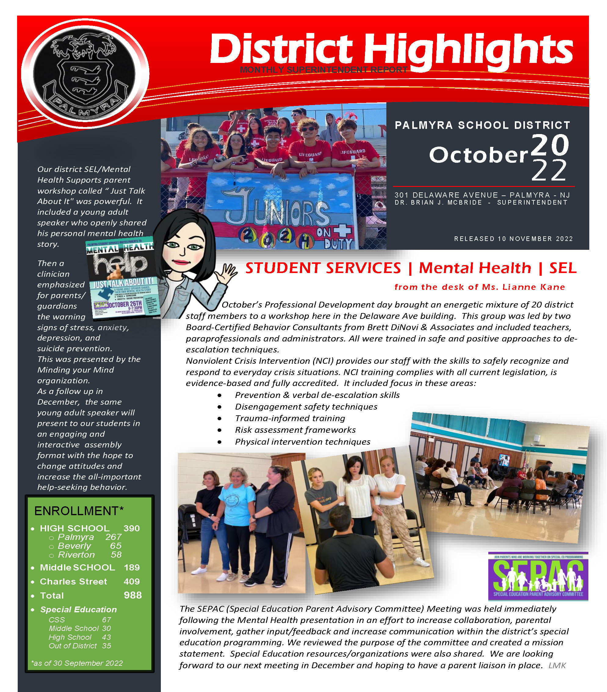 CSA Monthly newsletter October 2022 with Junior class on cover
