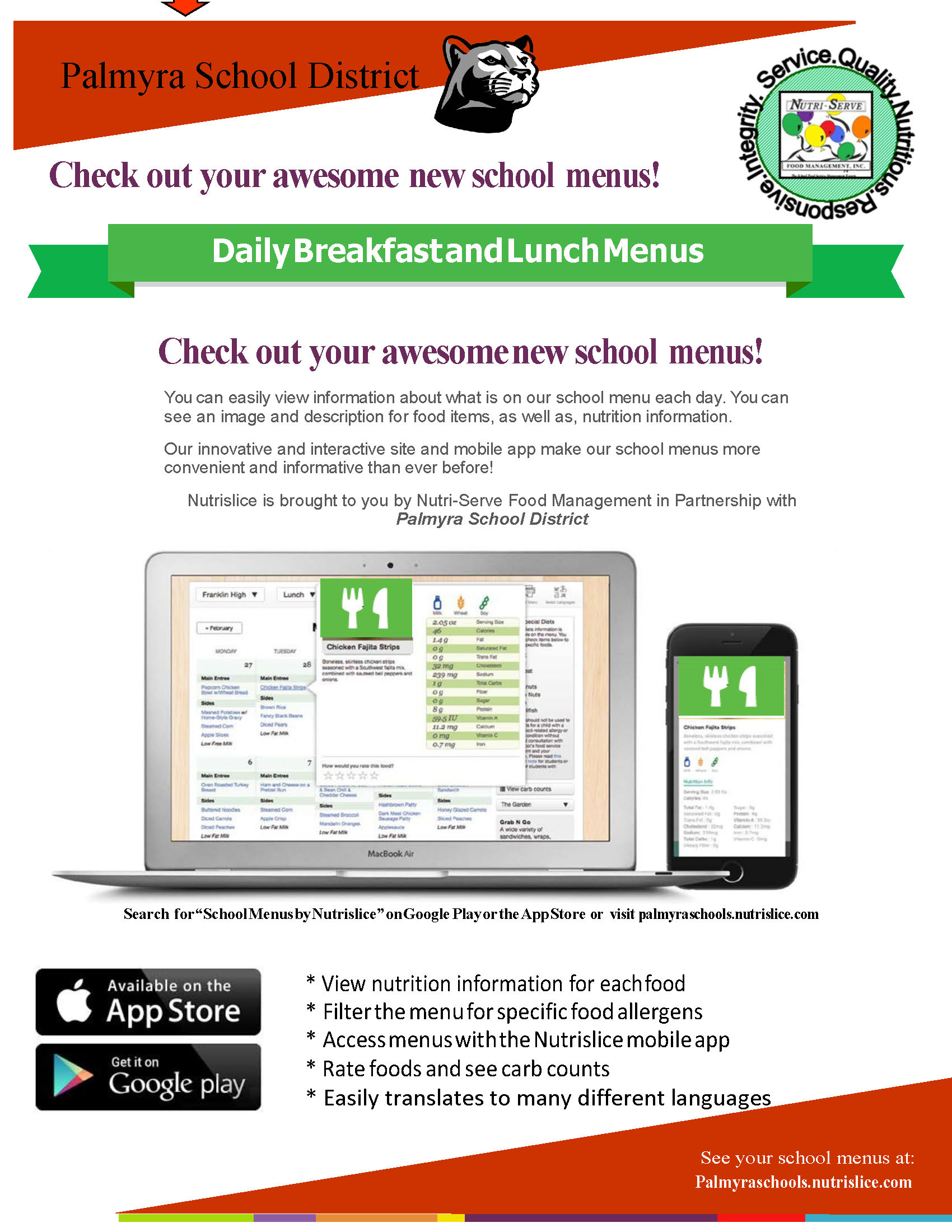 Nutrislice menu app for palmyra school district