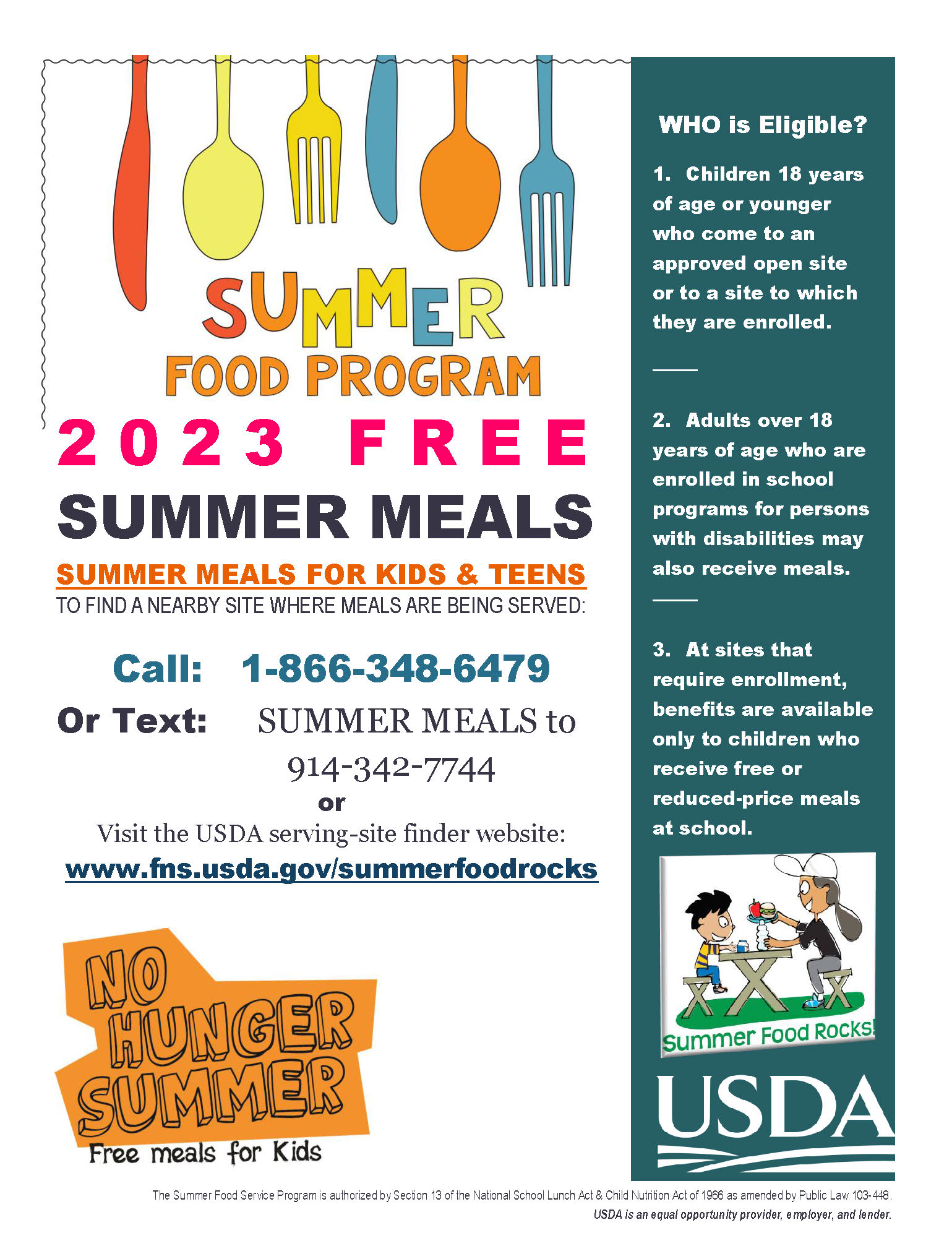 summer meals flyer from USDA NJDA 