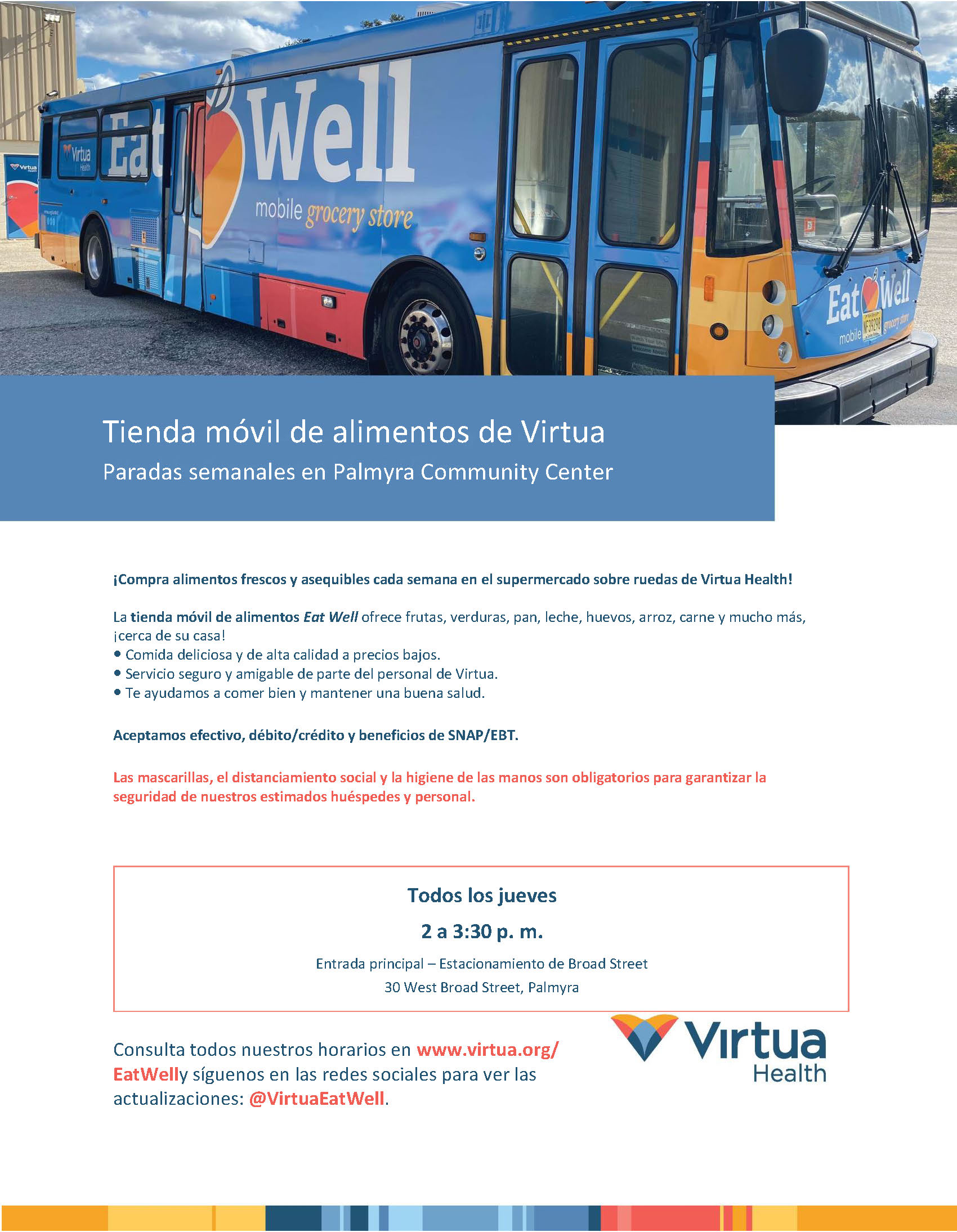 Photo of Eat Well bus from Virtua Health for Palmyra in spanish