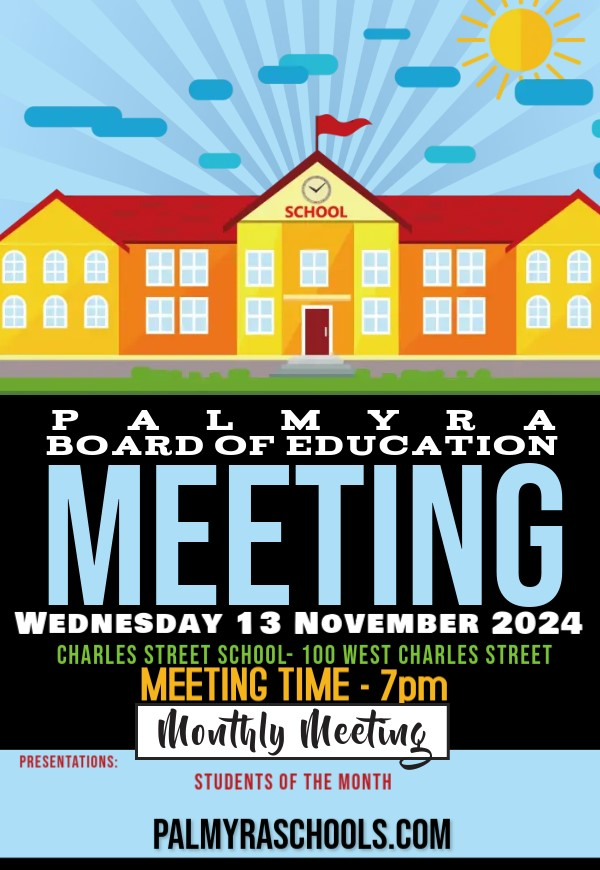 24 NOVEMBER Monthly Meeting of the BOE: showing school building with giant text