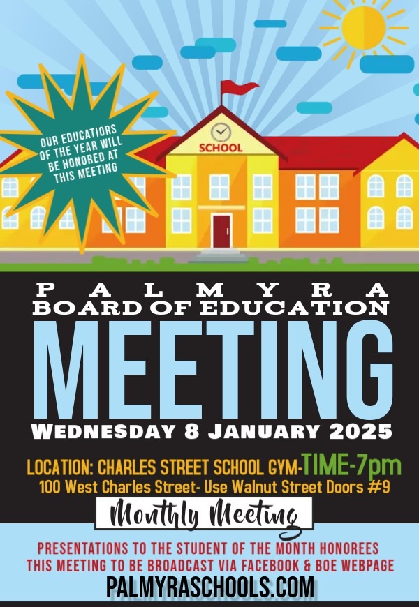 25January  Monthly  Meeting of the BOE: showing school building with giant text