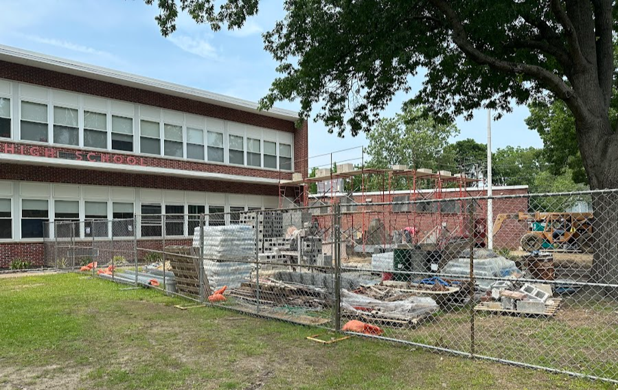 view of walls being constructed behind scaffolding at 5th & delaware ave