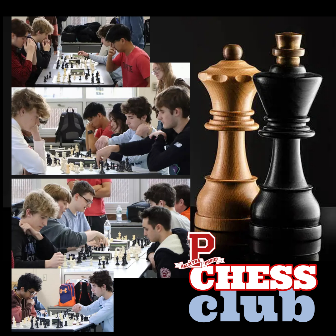 chess club photos of students compteting and chess pieces
