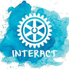 Interact club logo over blue watercolor wash