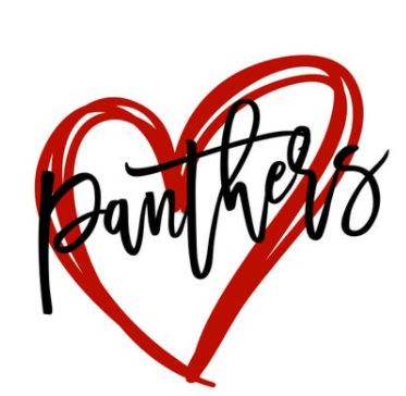 Panthers with Heart logo handwritten with red heart