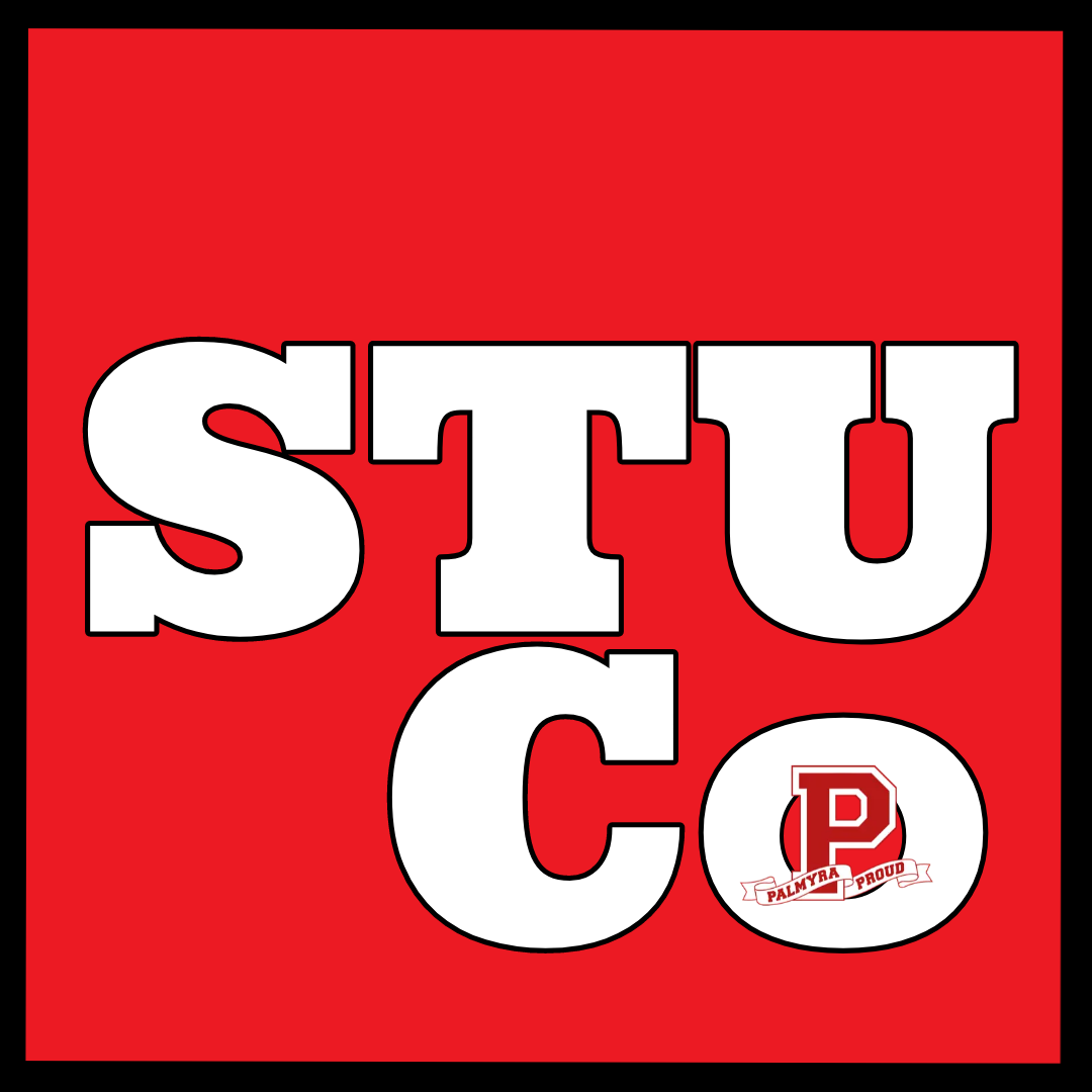 StuCo student council logo on red field with Palmyra Proud logo included